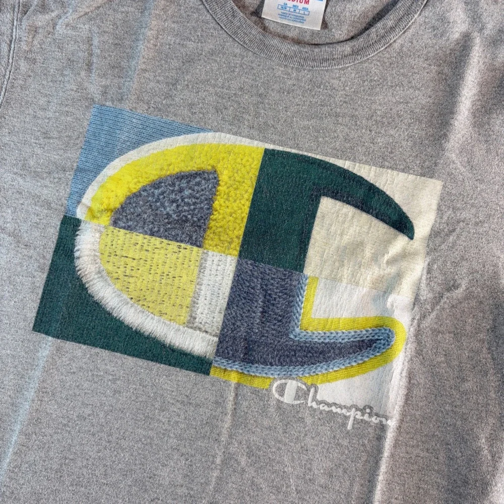 Champion Mens Gray Graphic Big Logo Short Sleeve T-Shirt Size Medium - Picture 4 of 5